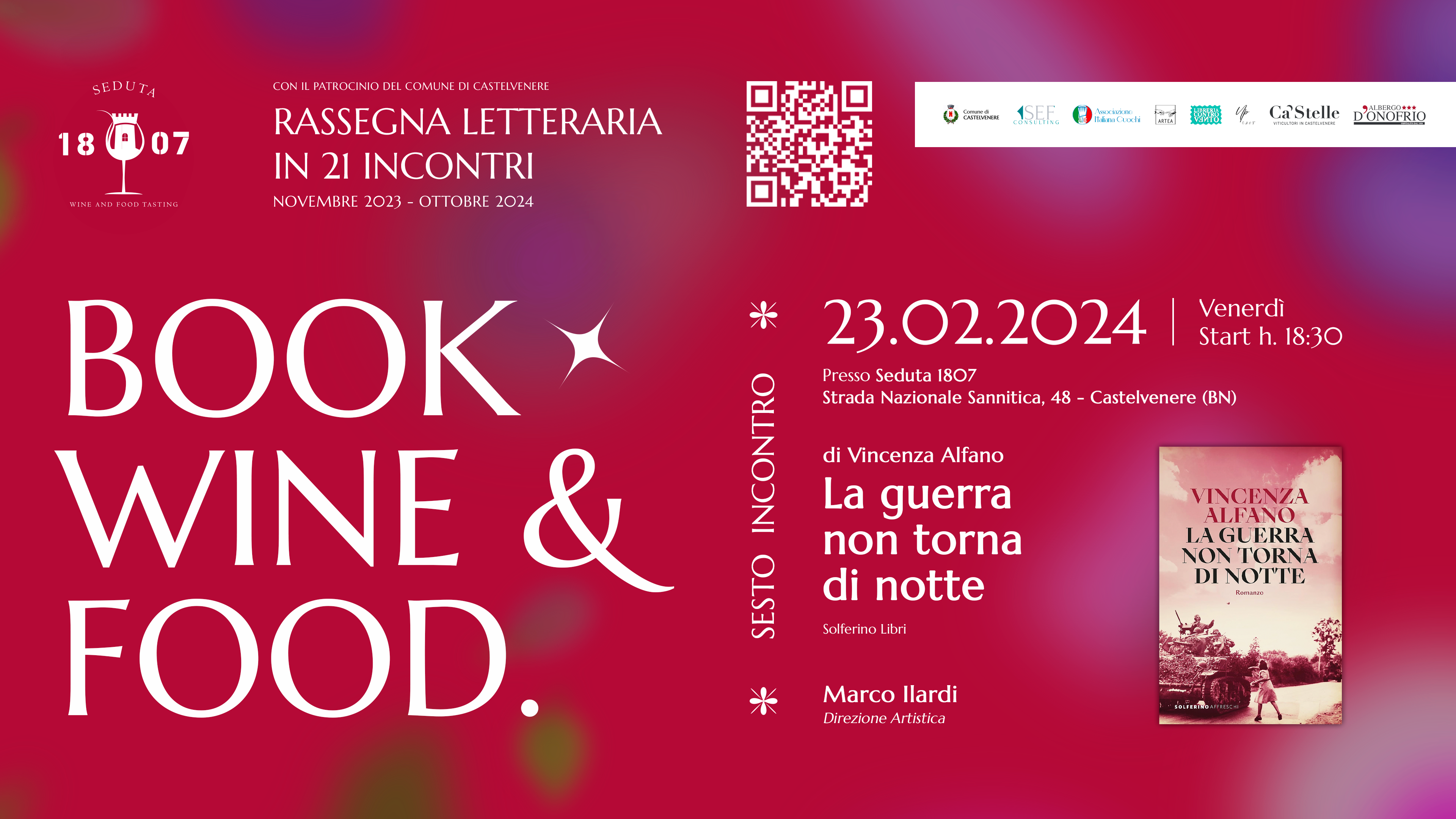 Appuntamento della Rassegna “Book, Wine and Food”: Enza Alfano e “La guerra non torna di notte”